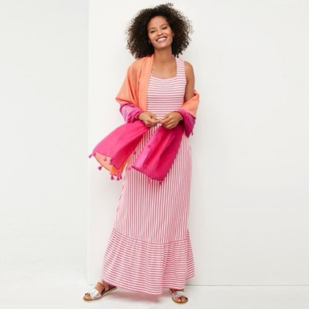Lands' End Regular Square Neck Tiered Maxi Dress XL